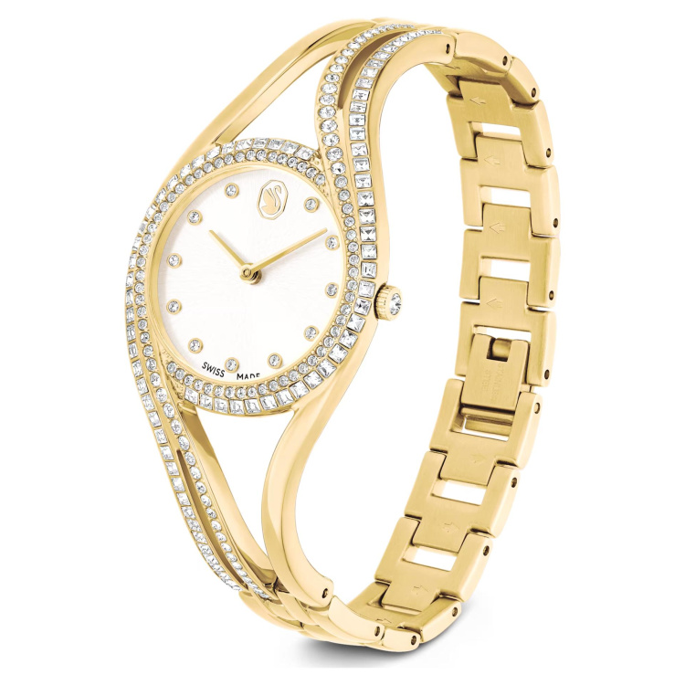 Hyperbola bangle watch Swiss Made, Metal bracelet, Gold tone, Gold-tone finish